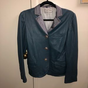Chris Benz Blue Cropped Leather Blazer/Jacket.8/US